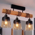 BRILAGI - Prie lubų montuojamas šviestuvas WOOD GLASS 3xE27/60W/230V pušis/juoda/dūminė ruda