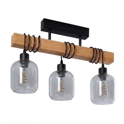BRILAGI - Prie lubų montuojama liustra WOOD GLASS 3xE27/60W/230V pušis/juoda/dūminė pilka