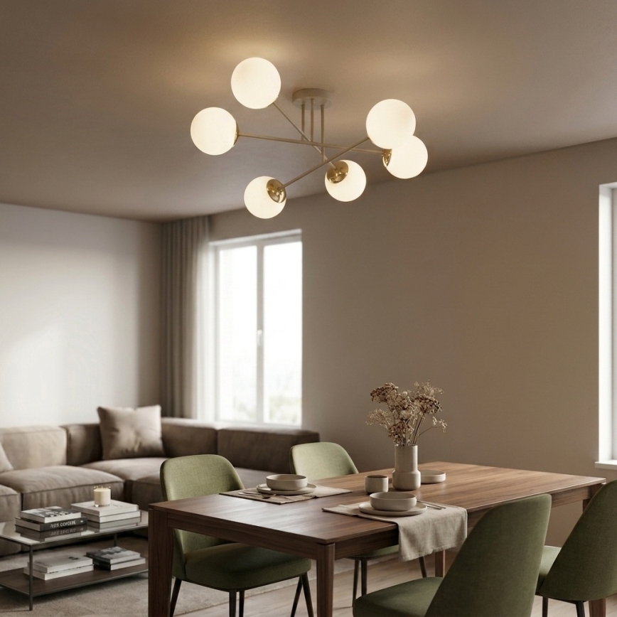 Brilagi - Prie lubų tvirtinama liustra MILO 6xE27/60W/230V smėlinė/auksinė