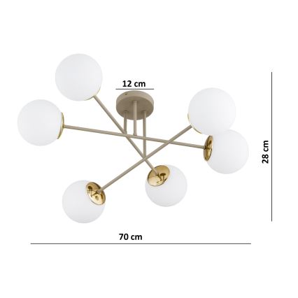 Brilagi - Prie lubų tvirtinama liustra MILO 6xE27/60W/230V smėlinė/auksinė