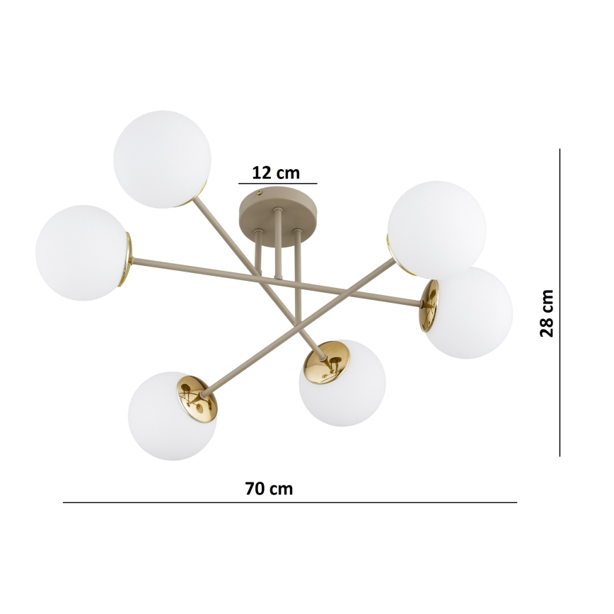 Brilagi - Prie lubų tvirtinama liustra MILO 6xE27/60W/230V smėlinė/auksinė
