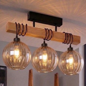 BRILAGI - Prie lubų tvirtinama liustra WOOD GLASS 3xE27/60W/230V pušis/juoda/dūminė ruda