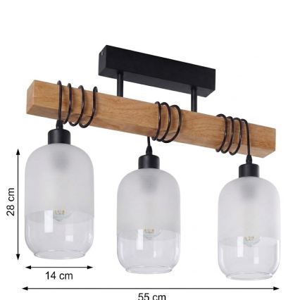 BRILAGI - Prigludęs liustras WOOD GLASS 3xE27/60W/230V pušis/juoda/balta