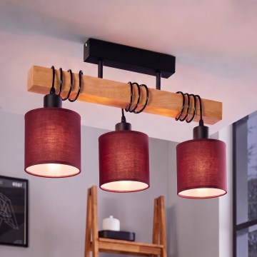 BRILAGI - Prigludęs lubinis šviestuvas NUBILA 3xE27/60W/230V pušis/pompejų raudona
