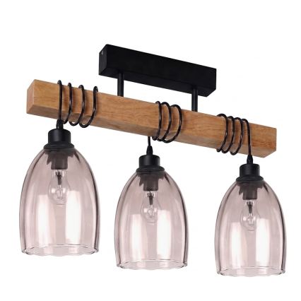 BRILAGI - Prie lubų montuojamas liustras WOOD GLASS 3xE27/60W/230V pušis/juoda/rūkinė smėlinė