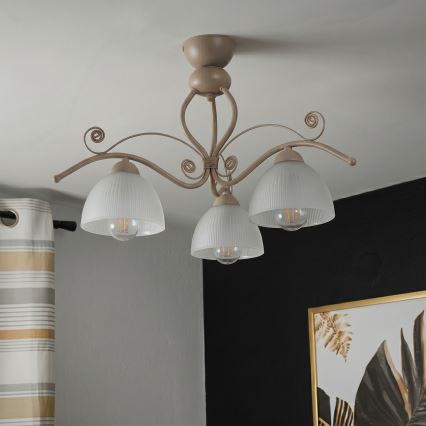 Brilagi - Prigludęs lubų šviestuvas ANTICO MODERN 3xE27/60W/230V smėlinė