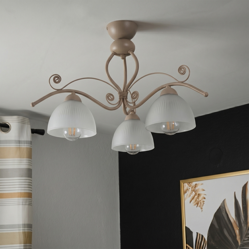 Brilagi - Prigludęs lubų šviestuvas ANTICO MODERN 3xE27/60W/230V smėlinė
