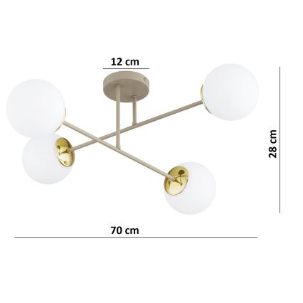 Brilagi - Prigludęs lubų šviestuvas MILO ECRU 4xE27/60W/230V smėlinis/auksinis