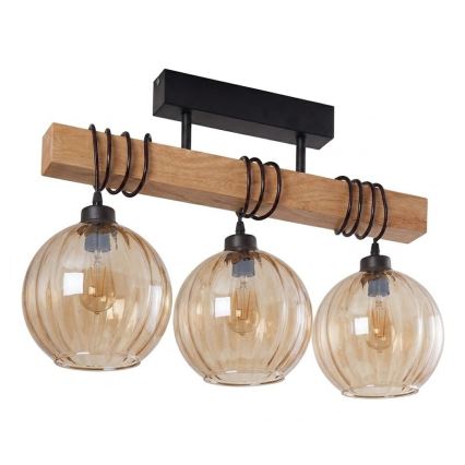 BRILAGI - Prie lubų tvirtinama liustra WOOD GLASS 3xE27/60W/230V pušis/juoda/dūminė ruda