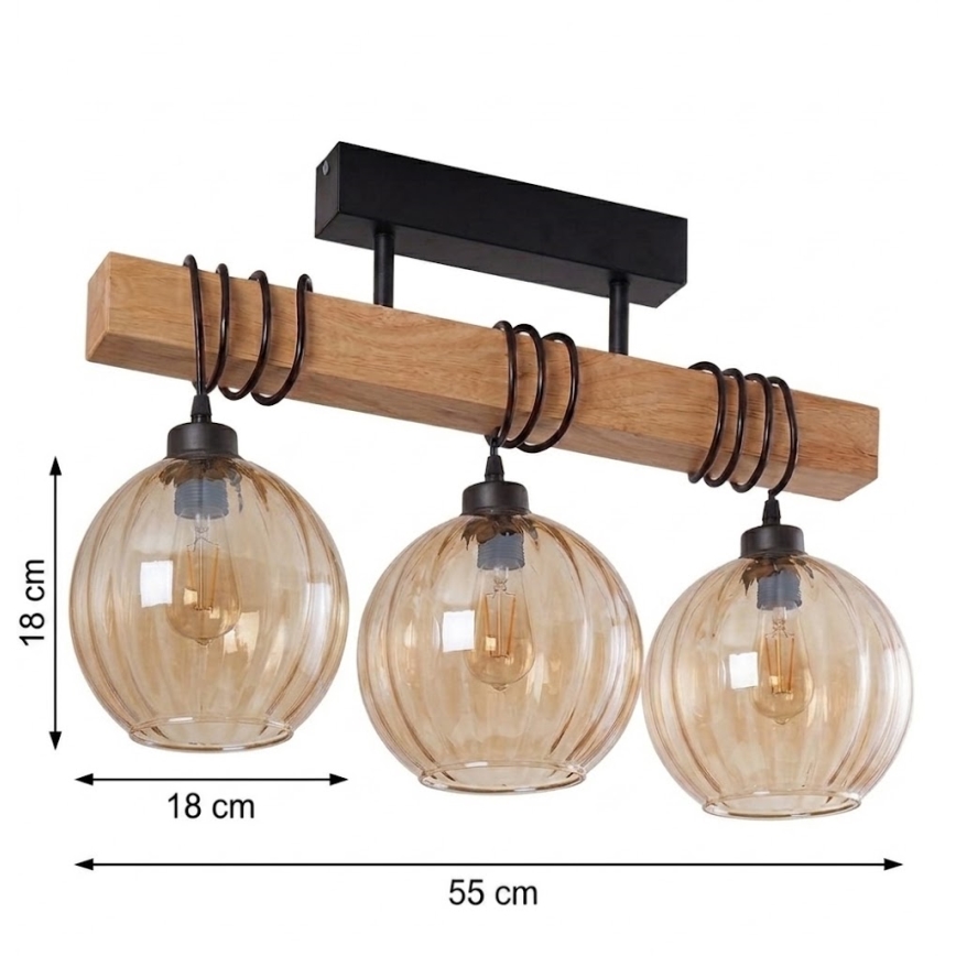 BRILAGI - Prie lubų tvirtinama liustra WOOD GLASS 3xE27/60W/230V pušis/juoda/dūminė ruda