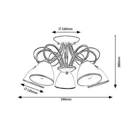 Brilagi - Prigludęs prie lubų šviestuvas FRED 5xE27/60W/230V Ø 59 cm auksinis