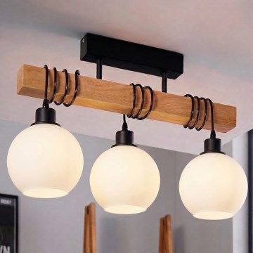 BRILAGI - Prigludęs prie lubų šviestuvas WOOD GLASS 3xE27/60W/230V pušis/juoda/balta