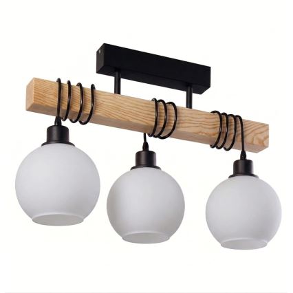 BRILAGI - Prigludęs prie lubų šviestuvas WOOD GLASS 3xE27/60W/230V pušis/juoda/balta