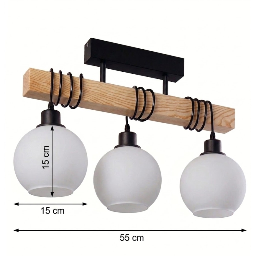 BRILAGI - Prigludęs prie lubų šviestuvas WOOD GLASS 3xE27/60W/230V pušis/juoda/balta