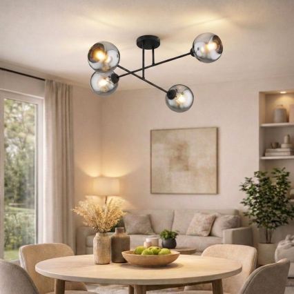 Brilagi - Prigludusi liustra DIOR 4xE27/60W/230V juoda/dūminė pilka