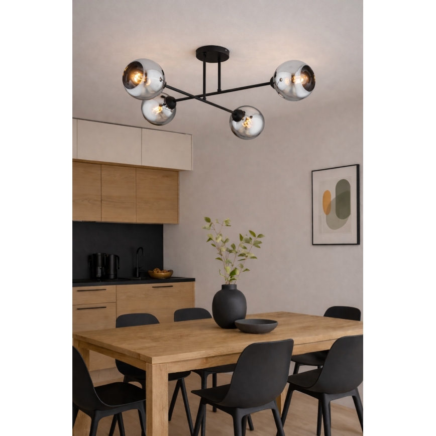 Brilagi - Prigludusi liustra DIOR 4xE27/60W/230V juoda/dūminė pilka