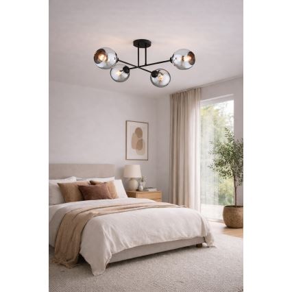 Brilagi - Prigludusi liustra DIOR 4xE27/60W/230V juoda/dūminė pilka