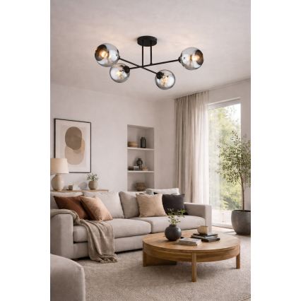 Brilagi - Prigludusi liustra DIOR 4xE27/60W/230V juoda/dūminė pilka