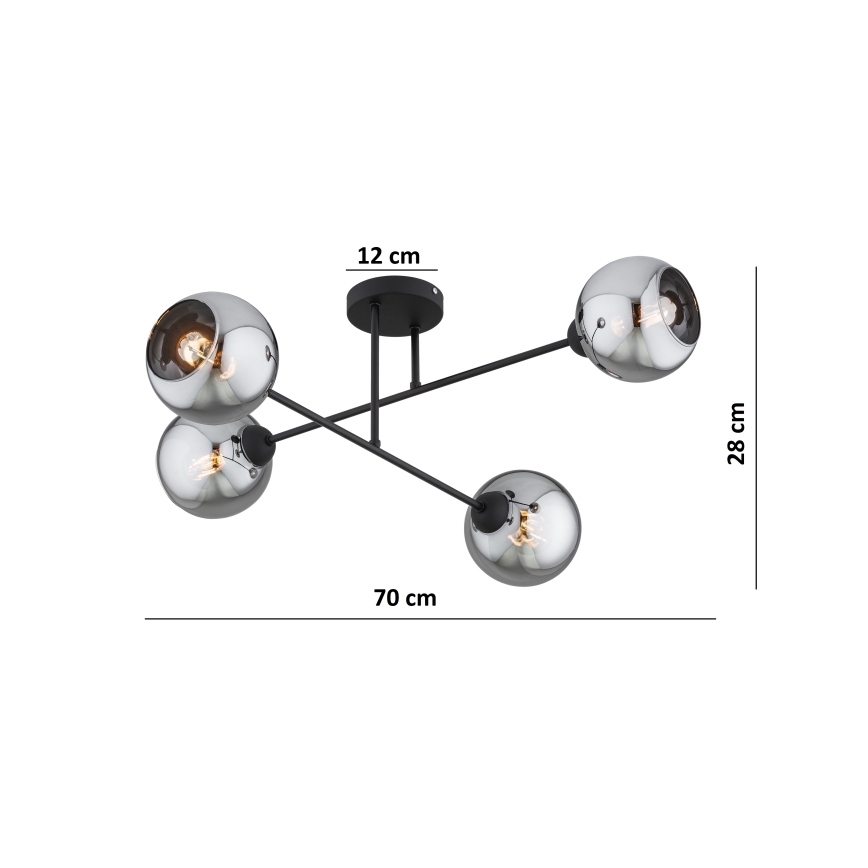 Brilagi - Prigludusi liustra DIOR 4xE27/60W/230V juoda/dūminė pilka