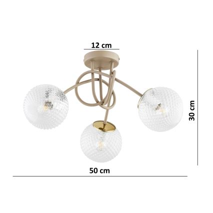 Brilagi - prigludusi liustra STELLA 3xE27/60W/230V smėlinė/auksinė