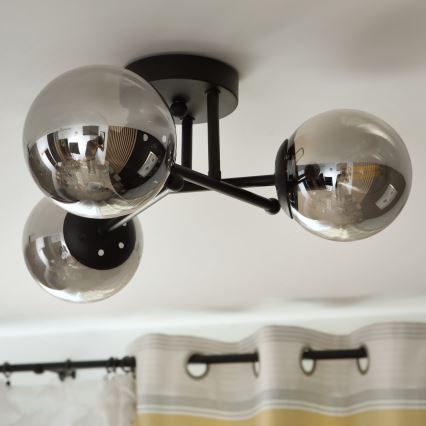 Brilagi - Prilimptas lubinis šviestuvas MALIVA 3xE14/15W/230V juodas/dūminis