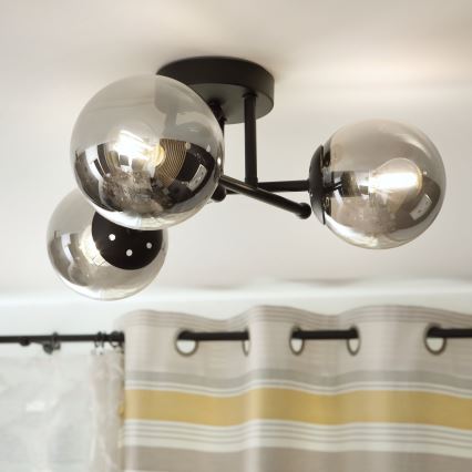 Brilagi - Prilimptas lubinis šviestuvas MALIVA 3xE14/15W/230V juodas/dūminis