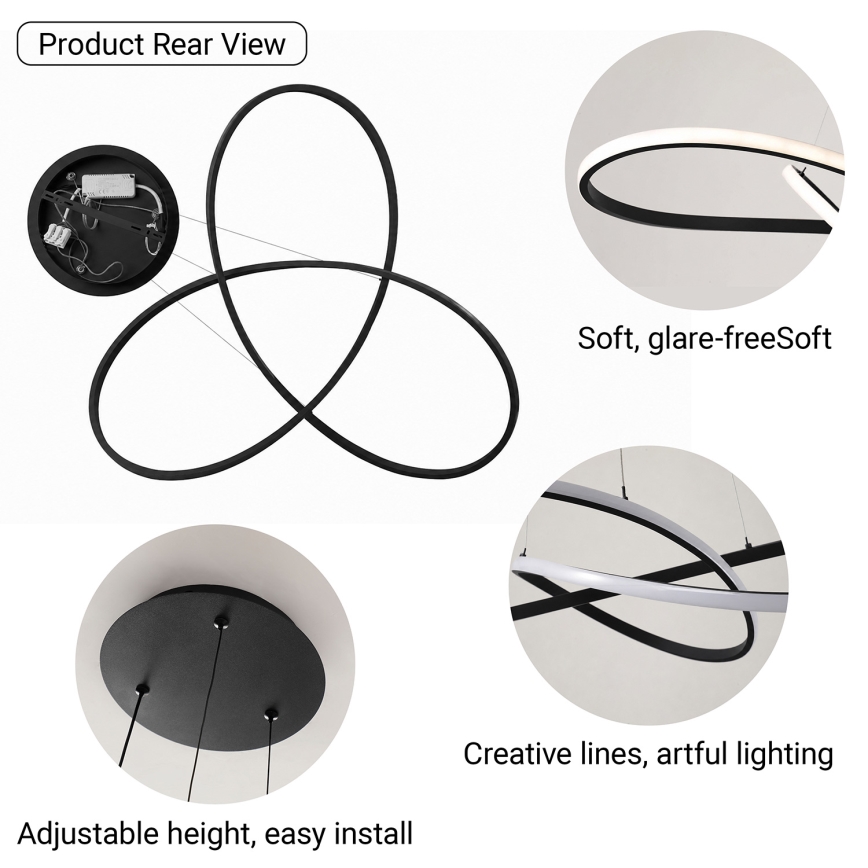 Brilagi - Dimeriuojamas LED pakabinamas šviestuvas ant laido INFINITY LED/80W/230V 3000-6000K 80x80 cm juodas + nuotolinis valdymas