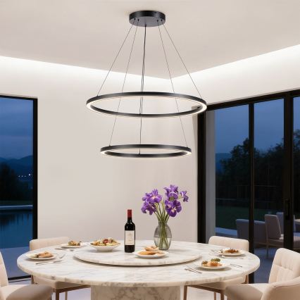 Brilagi - dimeriuojama LED liustra ant laido PORTOFINO LED/98W/230V 3000–6000 K Ø 80 cm juoda + su nuotoliniu pultu