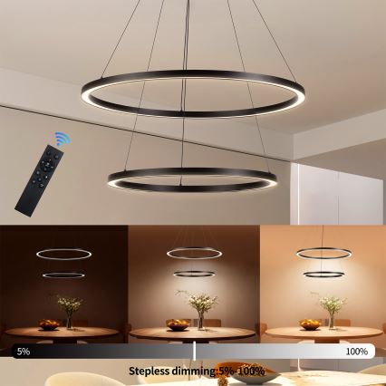 Brilagi - dimeriuojama LED liustra ant laido PORTOFINO LED/98W/230V 3000–6000 K Ø 80 cm juoda + su nuotoliniu pultu