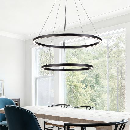 Brilagi - dimeriuojama LED liustra ant laido PORTOFINO LED/98W/230V 3000–6000 K Ø 80 cm juoda + su nuotoliniu pultu