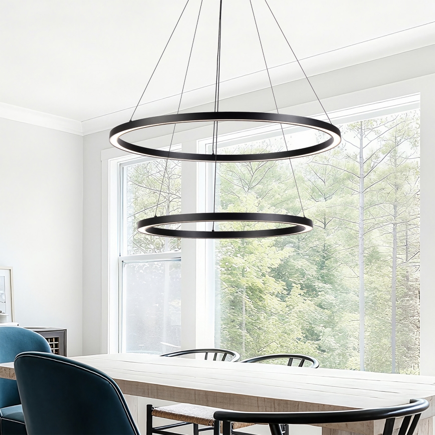 Brilagi - dimeriuojama LED liustra ant laido PORTOFINO LED/98W/230V 3000–6000 K Ø 80 cm juoda + su nuotoliniu pultu