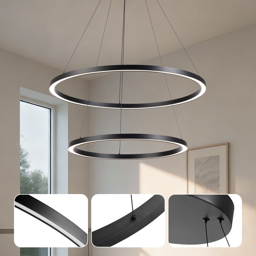 Brilagi - dimeriuojama LED liustra ant laido PORTOFINO LED/98W/230V 3000–6000 K Ø 80 cm juoda + su nuotoliniu pultu