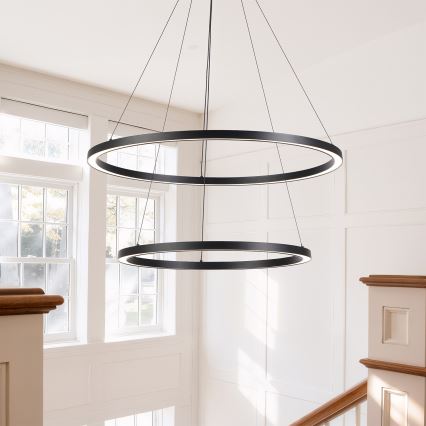 Brilagi - dimeriuojama LED liustra ant laido PORTOFINO LED/98W/230V 3000–6000 K Ø 80 cm juoda + su nuotoliniu pultu