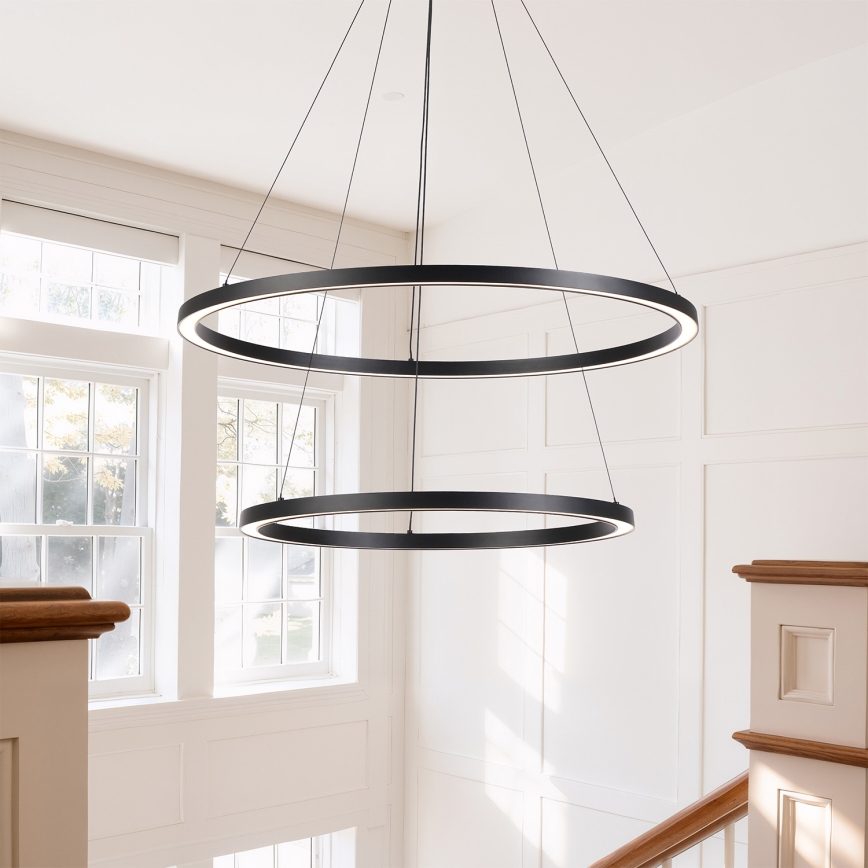 Brilagi - dimeriuojama LED liustra ant laido PORTOFINO LED/98W/230V 3000–6000 K Ø 80 cm juoda + su nuotoliniu pultu