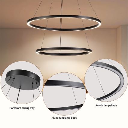 Brilagi - dimeriuojama LED liustra ant laido PORTOFINO LED/98W/230V 3000–6000 K Ø 80 cm juoda + su nuotoliniu pultu