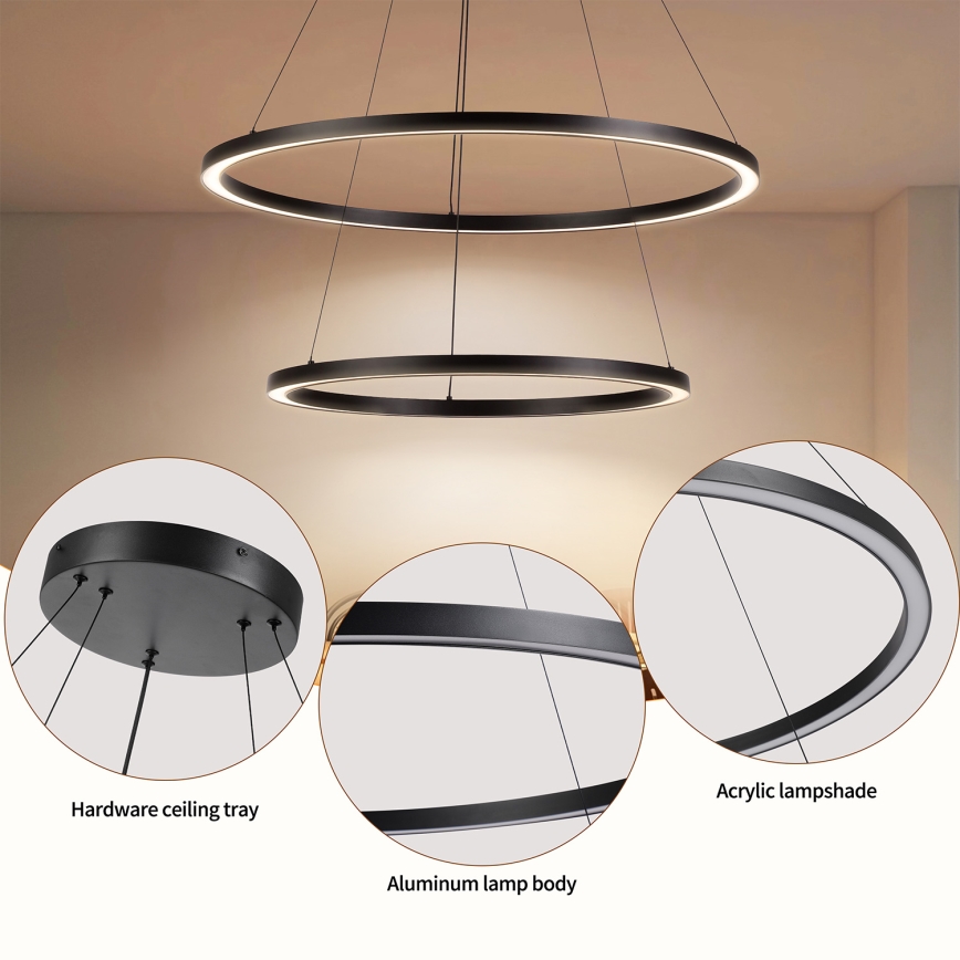Brilagi - dimeriuojama LED liustra ant laido PORTOFINO LED/98W/230V 3000–6000 K Ø 80 cm juoda + su nuotoliniu pultu