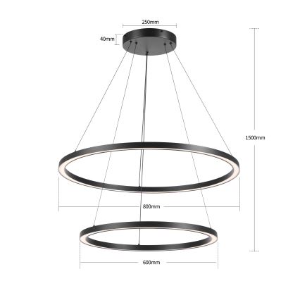 Brilagi - dimeriuojama LED liustra ant laido PORTOFINO LED/98W/230V 3000–6000 K Ø 80 cm juoda + su nuotoliniu pultu