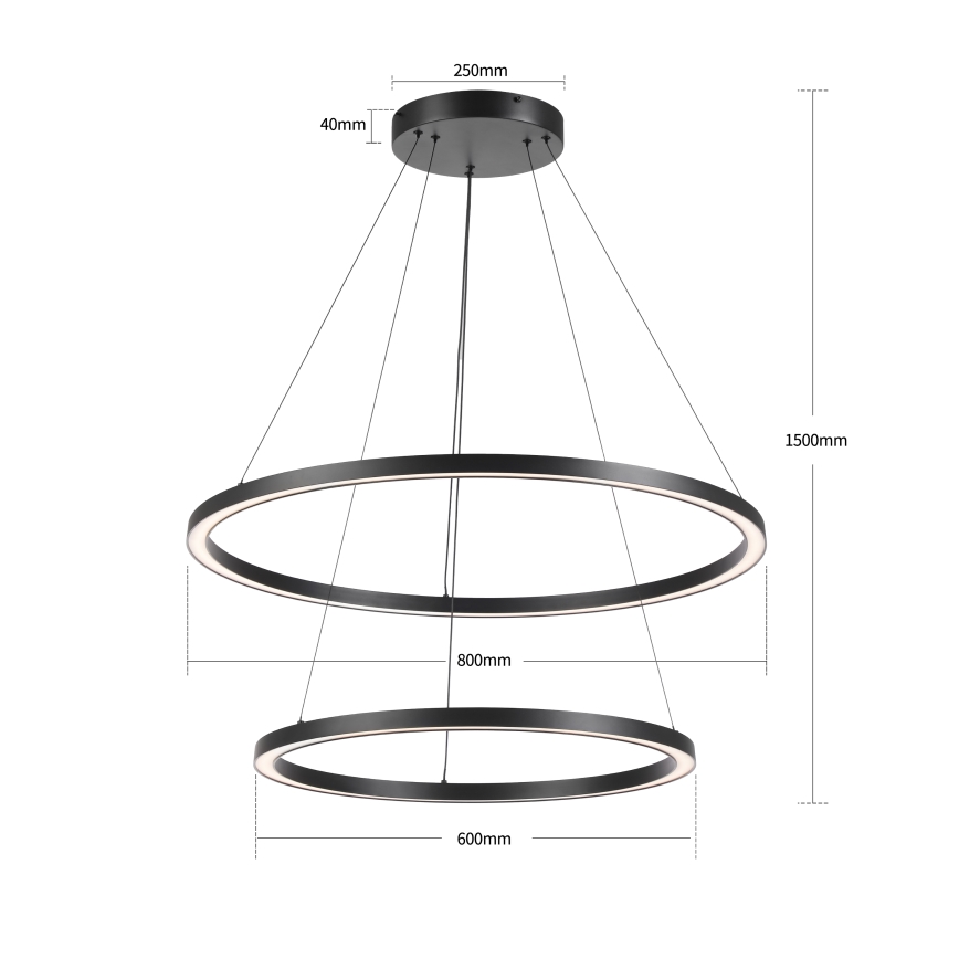 Brilagi - dimeriuojama LED liustra ant laido PORTOFINO LED/98W/230V 3000–6000 K Ø 80 cm juoda + su nuotoliniu pultu