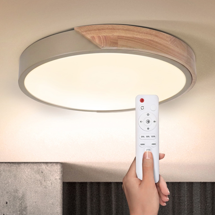 BRILAGI - LED Dimeriuojamas lubinis šviestuvas PILANA LED/48W/230V 3000-6500K ąžuolas/smėlinė skers. 40 cm + nuotolinis valdymas