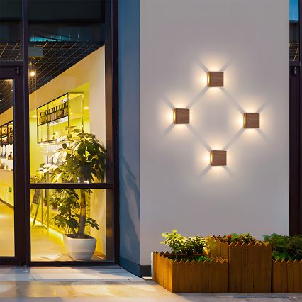 Brilagi - QUADRAY LED lauko sieninis šviestuvas, 6W/230V, medžio dekoras, IP54