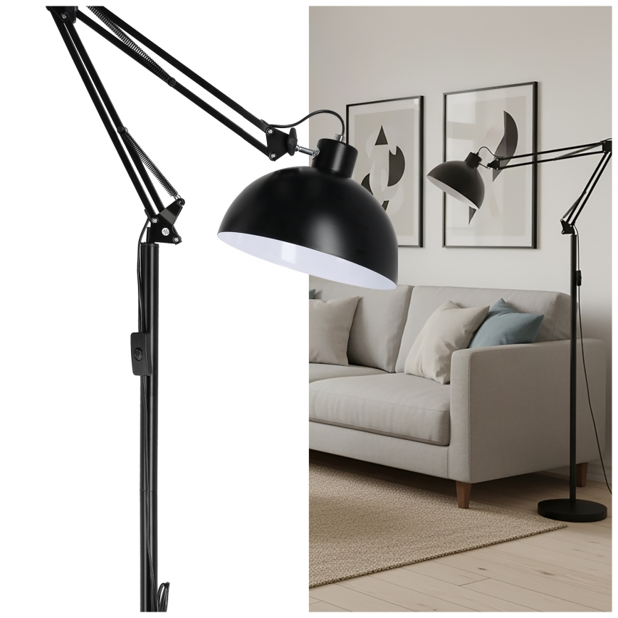 Brilagi - Reguliuojama grindinė lempa TASKER 1xE27/60W/230V 157 cm juoda