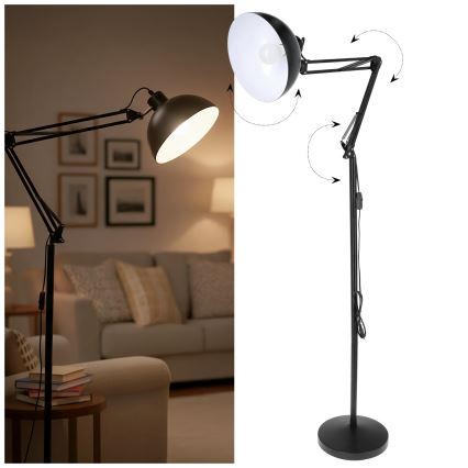 Brilagi - Reguliuojama grindinė lempa TASKER 1xE27/60W/230V 157 cm juoda
