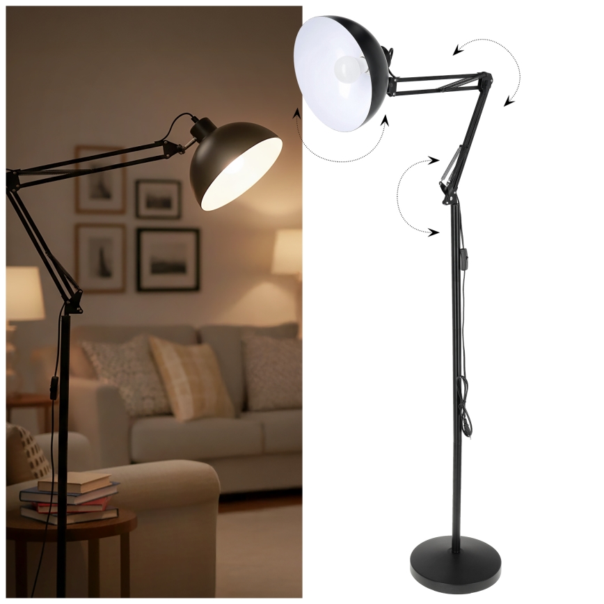 Brilagi - Reguliuojama grindinė lempa TASKER 1xE27/60W/230V 157 cm juoda