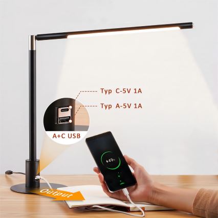 Brilagi - Dimeriuojama jutiklinė stalinė lempa su USB prievadais VARIO LED/7W/230V 3000-6500K CRI 96 juoda