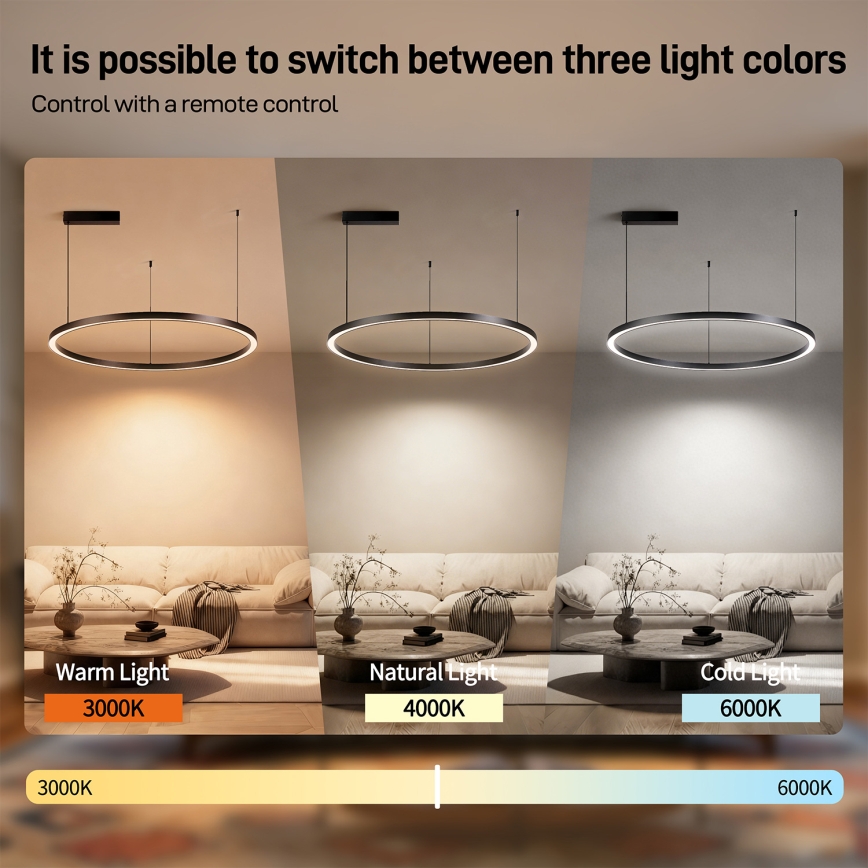 Brilagi - Dimeriuojamas LED pakabinamas šviestuvas ant troselio PORTOFINO LED/60W/230V 3000-6000K skersmuo 80 cm juodas + nuotolinis valdymas