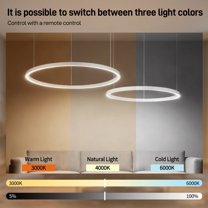 Brilagi - PORTOFINO LED dimeriuojamas pakabinamas šviestuvas ant laido LED/98W/230V 3000-6000K balta + nuotolinis valdymas
