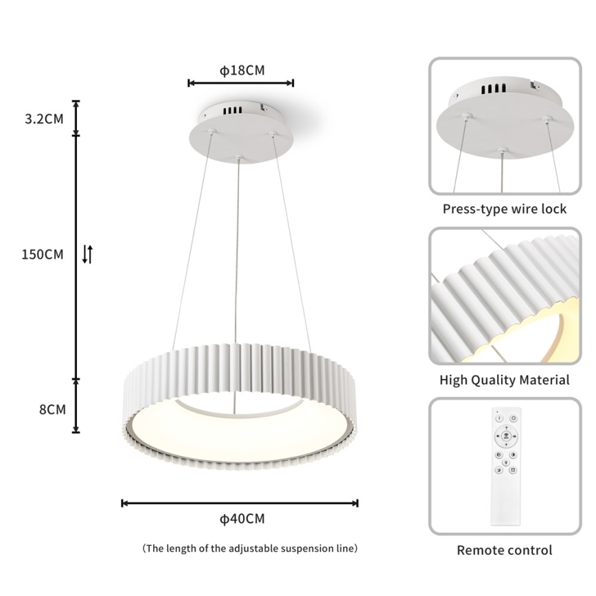BRILAGI - Dimeriuojamas pakabinamas šviestuvas su laidu FALCON MODERN LED/30W/230V 3000-6000K skers. 40 cm balta + nuotolinis valdymas