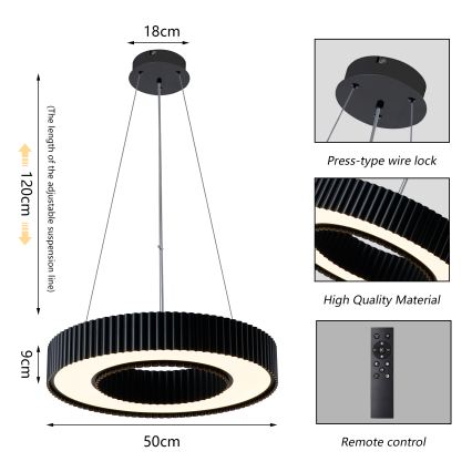 Brilagi - dimeriuojama LED liustra ant laido LUMIX LED/48W/230V 3000-6000K juoda Ø 50 cm + su nuotoliniu pultu