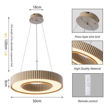 Brilagi - LED reguliuojamas pakabinamas šviestuvas ant laido LUMIX LED/48W/230V 3000-6000K smėlinis skersmuo 50 cm + nuotolinis valdymas
