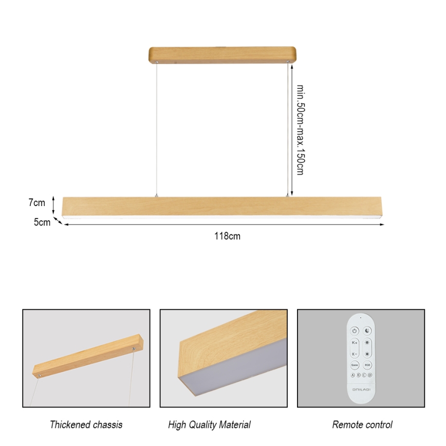 Brilagi - Dimeriuojama LED liustra SLEEKLINE SMART LED/40W/230V Wi-Fi Tuya, ąžuolo dekoras + su nuotoliniu pulteliu